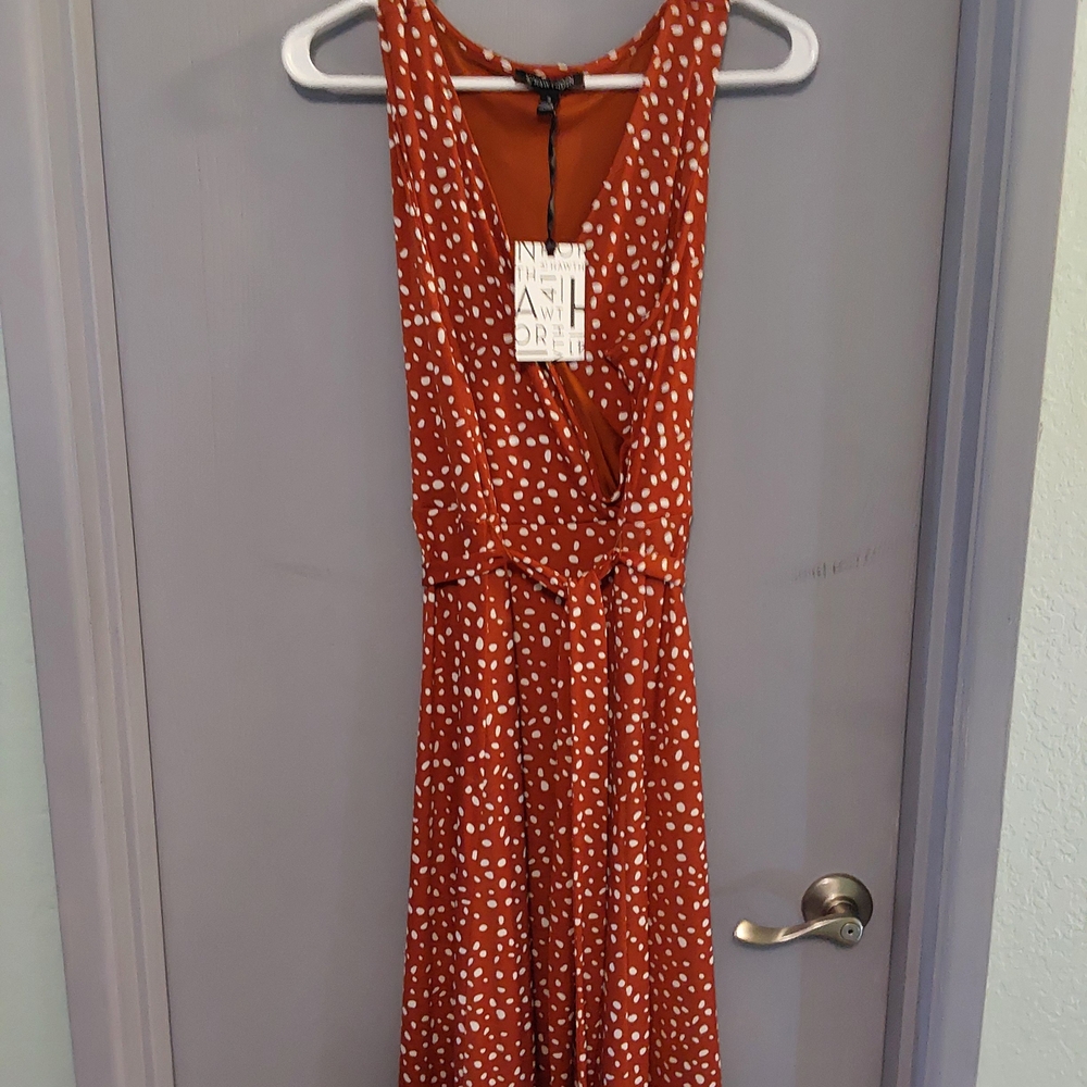 Women's Burnt Orange Faux Wrap Dress